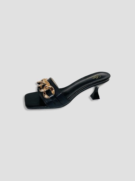 Women Kitten Heels With Bold Gold Chain Accent