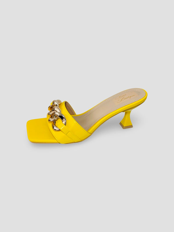 Women Kitten Heels With Bold Gold Chain Accent