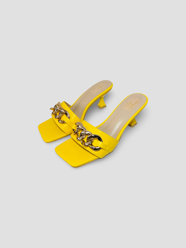 Women Kitten Heels With Bold Gold Chain Accent