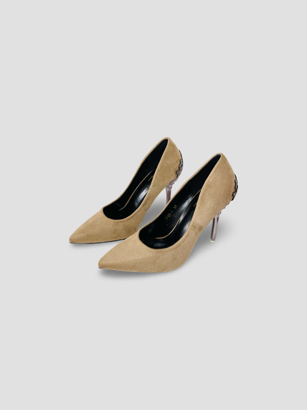 Gold Embellished Stiletto Heels-Suede and Glitter High Heels