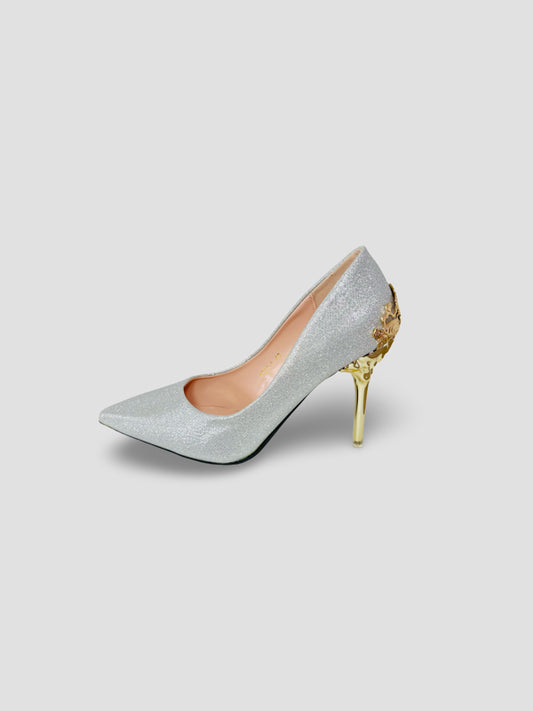Gold Embellished Stiletto Heels-Suede and Glitter High Heels