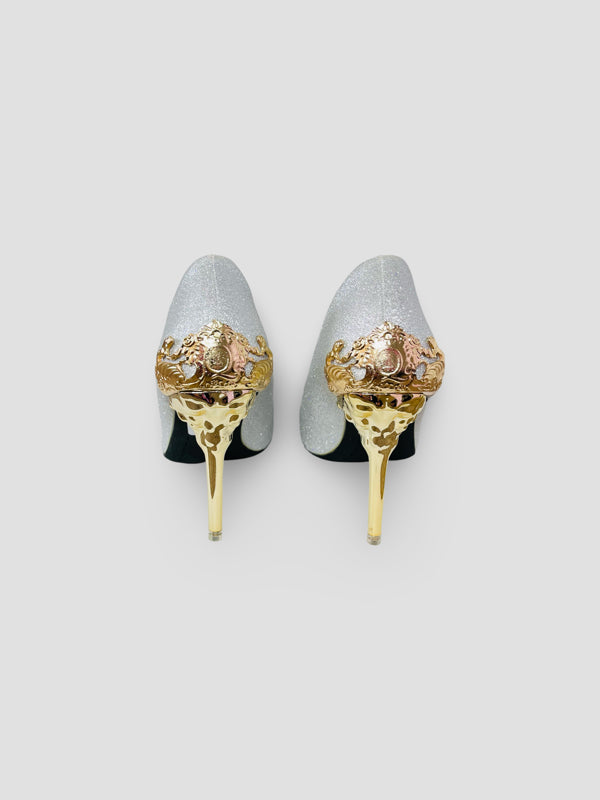 Gold Embellished Stiletto Heels-Suede and Glitter High Heels