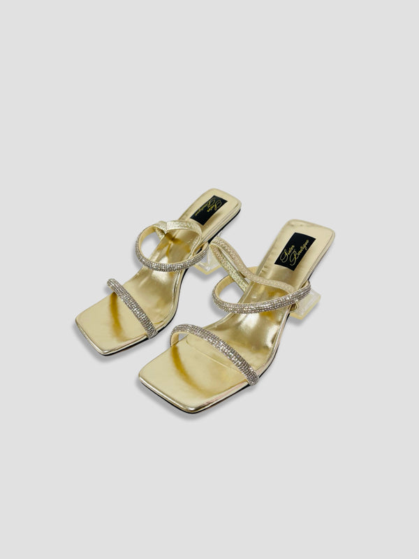 Crystal Strap with Clear Block Heels