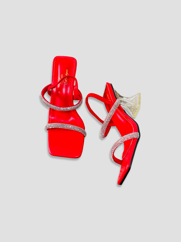 Crystal Strap with Clear Block Heels