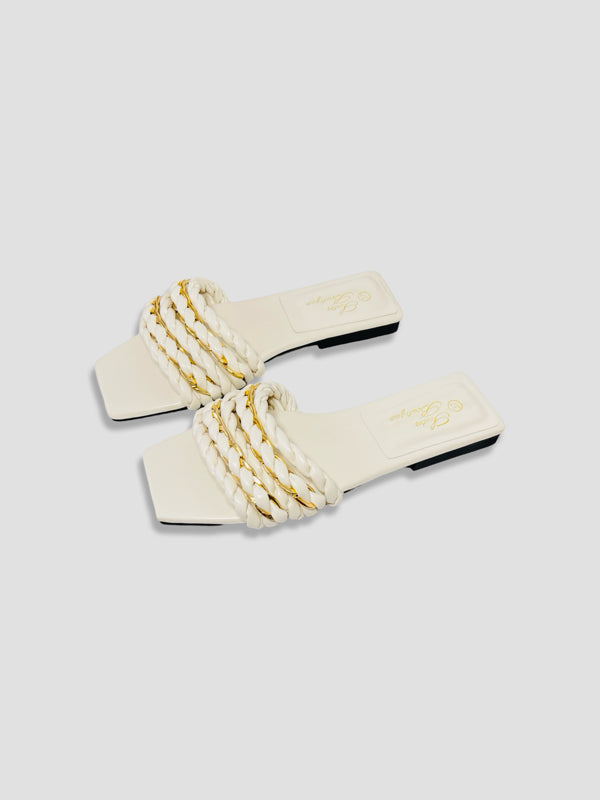Braided Chain-Accented Slide Sandals