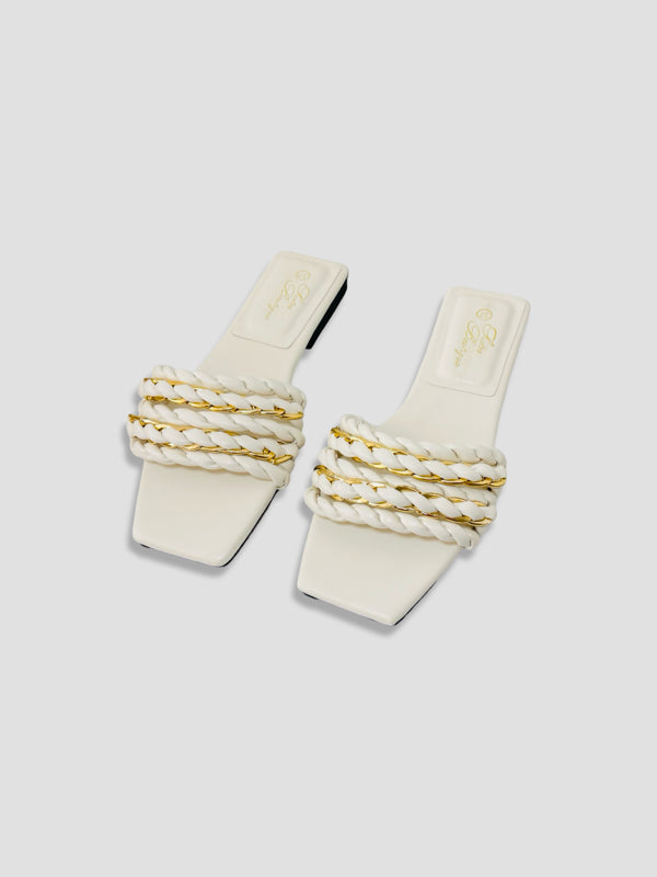 Braided Chain-Accented Slide Sandals