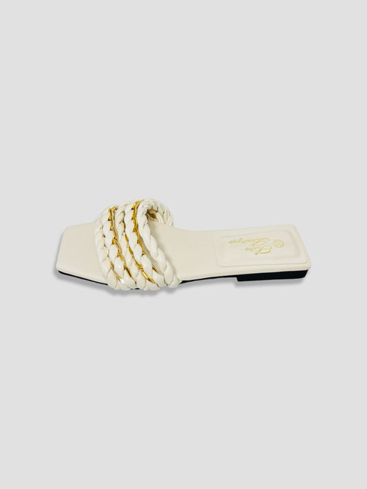 Braided Chain-Accented Slide Sandals