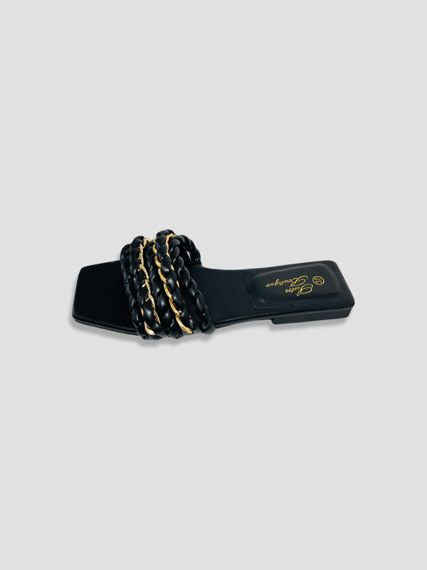 Braided Chain-Accented Slide Sandals