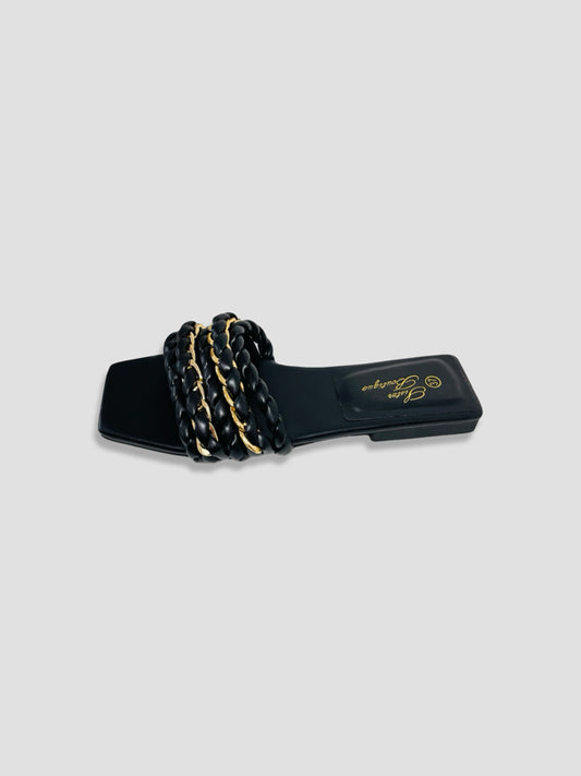 Braided Chain-Accented Slide Sandals