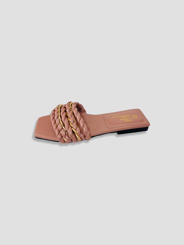 Braided Chain-Accented Slide Sandals