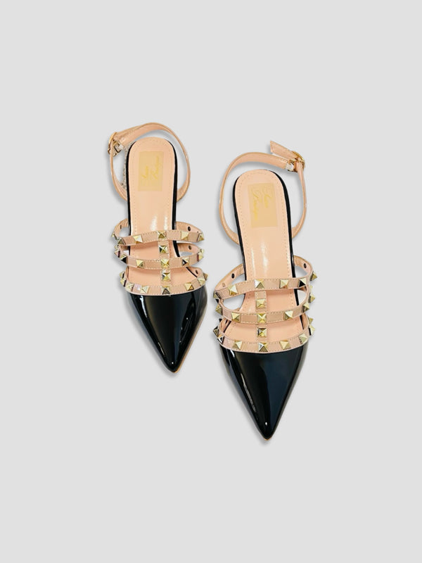 Studded Black Patent Heels