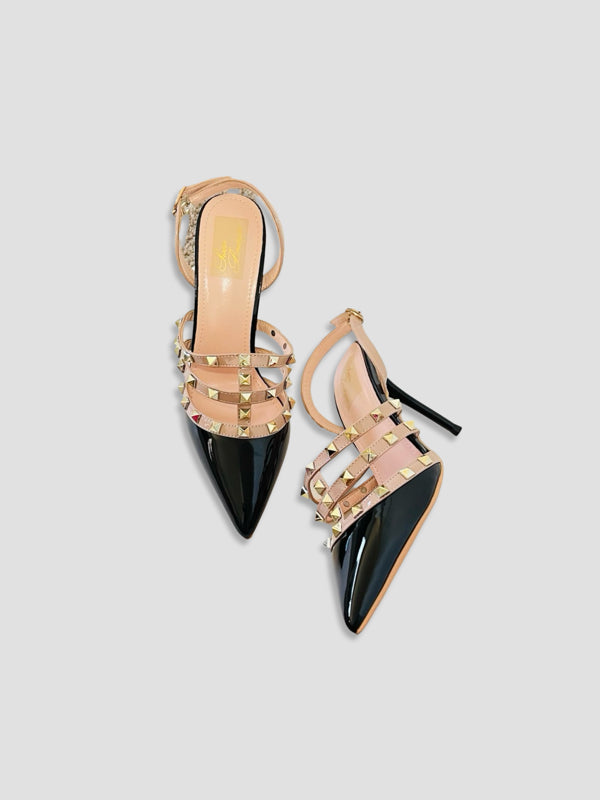 Studded Black Patent Heels