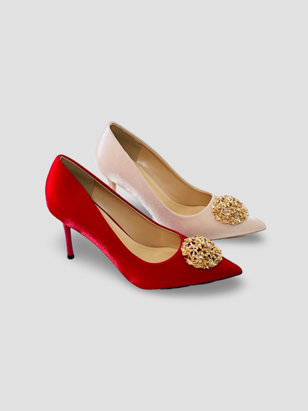 Glam Velvet Heels with Gold Accents