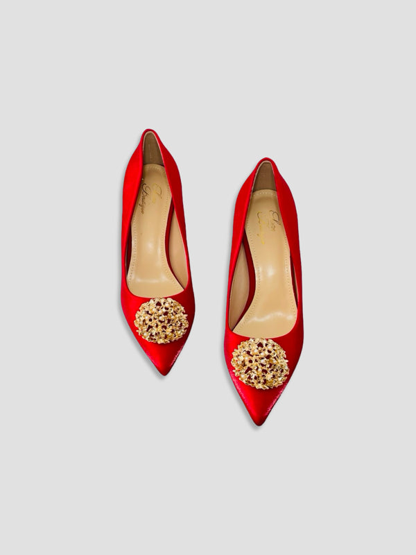 Glam Velvet Heels with Gold Accents