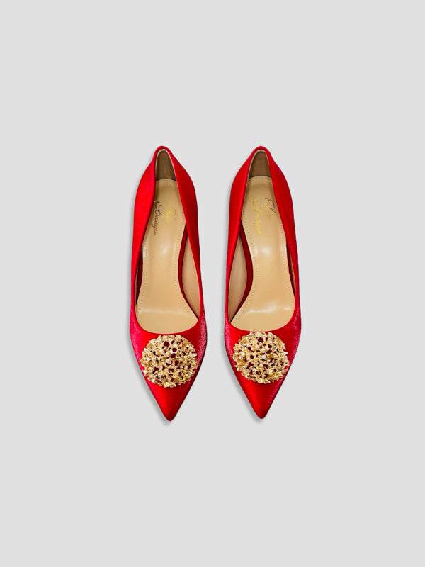 Glam Velvet Heels with Gold Accents