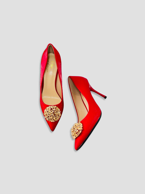 Glam Velvet Heels with Gold Accents