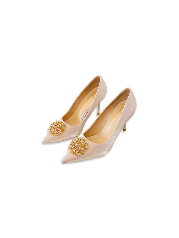 Glam Velvet Heels with Gold Accents