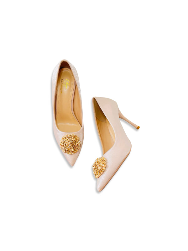 Glam Velvet Heels with Gold Accents