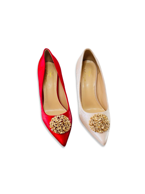Glam Velvet Heels with Gold Accents