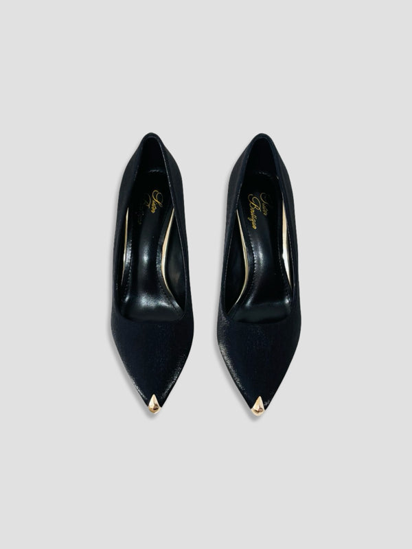Velvet Gold Tip Stiletto Pumps