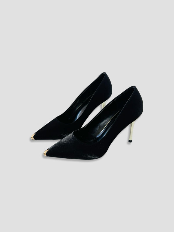 Velvet Gold Tip Stiletto Pumps