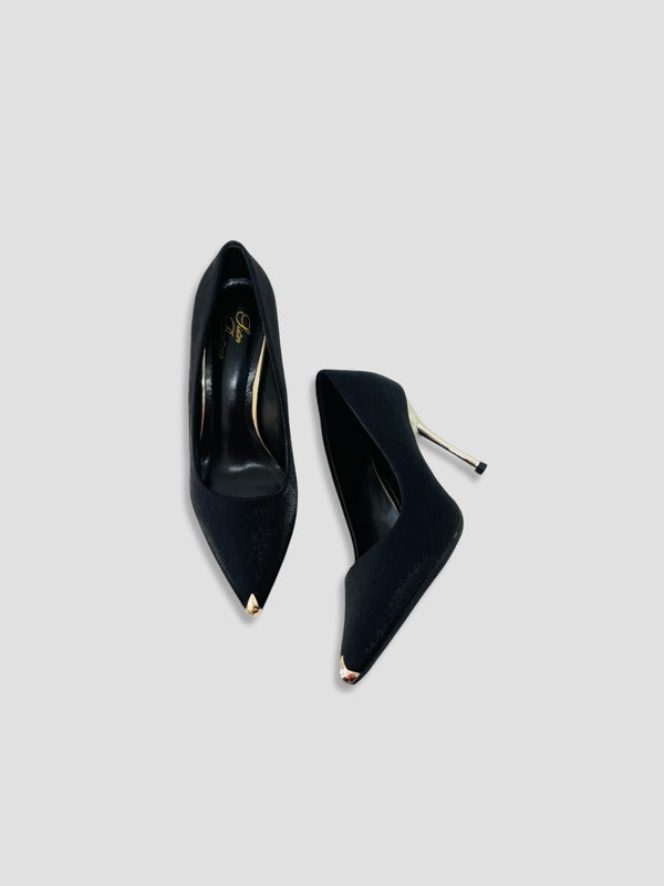 Velvet Gold Tip Stiletto Pumps