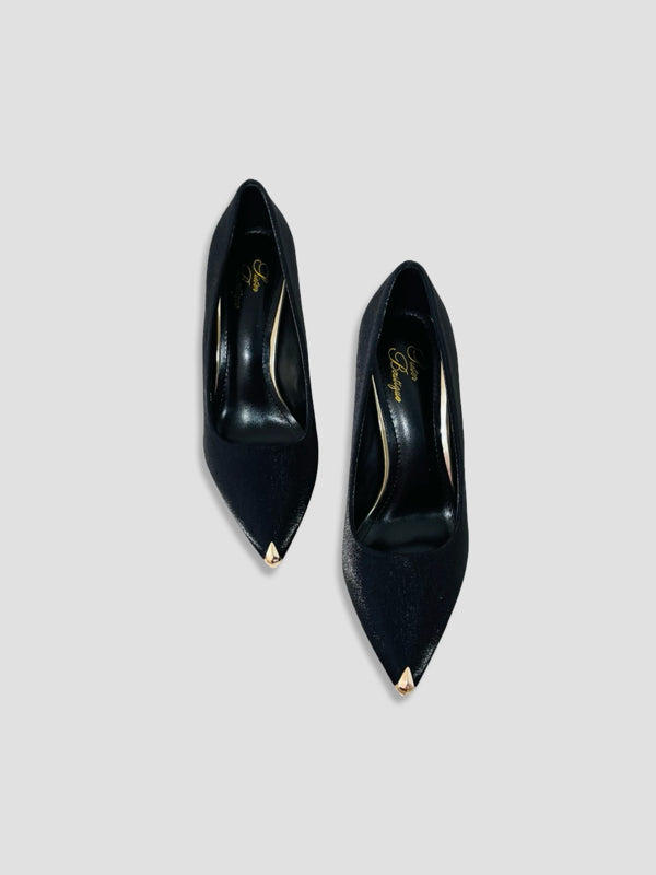 Velvet Gold Tip Stiletto Pumps