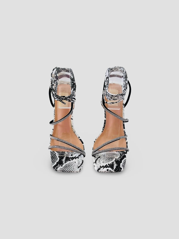 Snake Print Strappy High-Heel Sandals