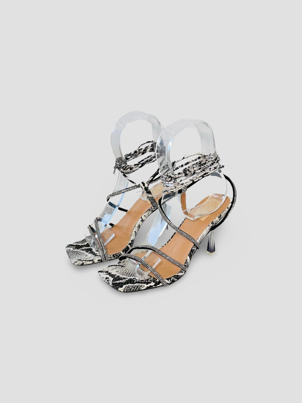 Snake Print Strappy High-Heel Sandals