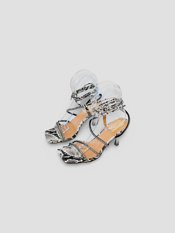 Snake Print Strappy High-Heel Sandals
