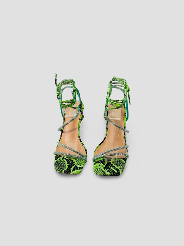 Snake Print Strappy High-Heel Sandals