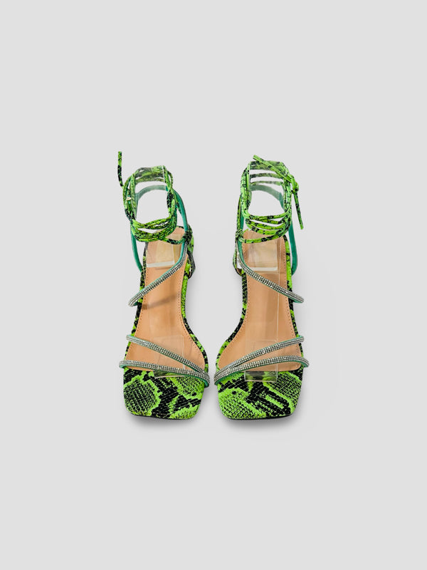 Snake Print Strappy High-Heel Sandals