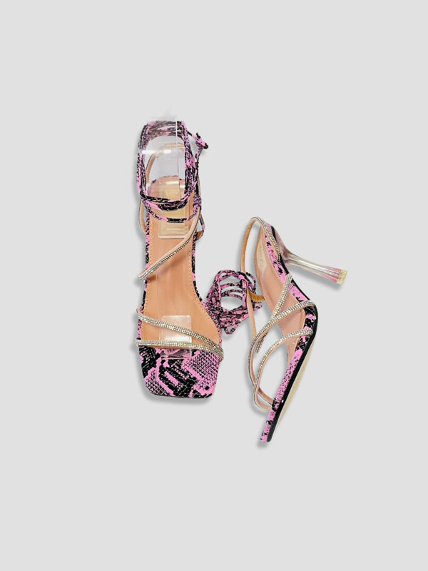 Snake Print Strappy High-Heel Sandals
