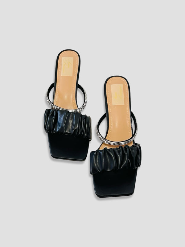 Ruched Mules with Crystal-Embellished Straps