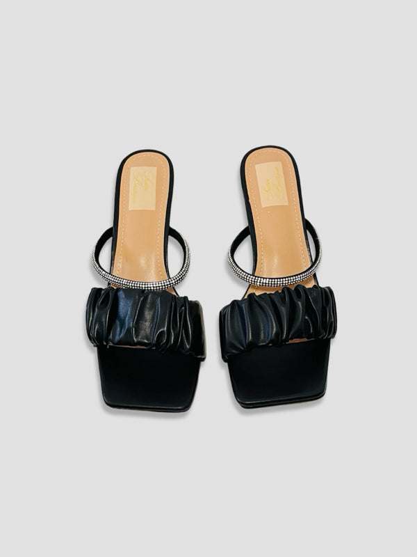 Ruched Mules with Crystal-Embellished Straps