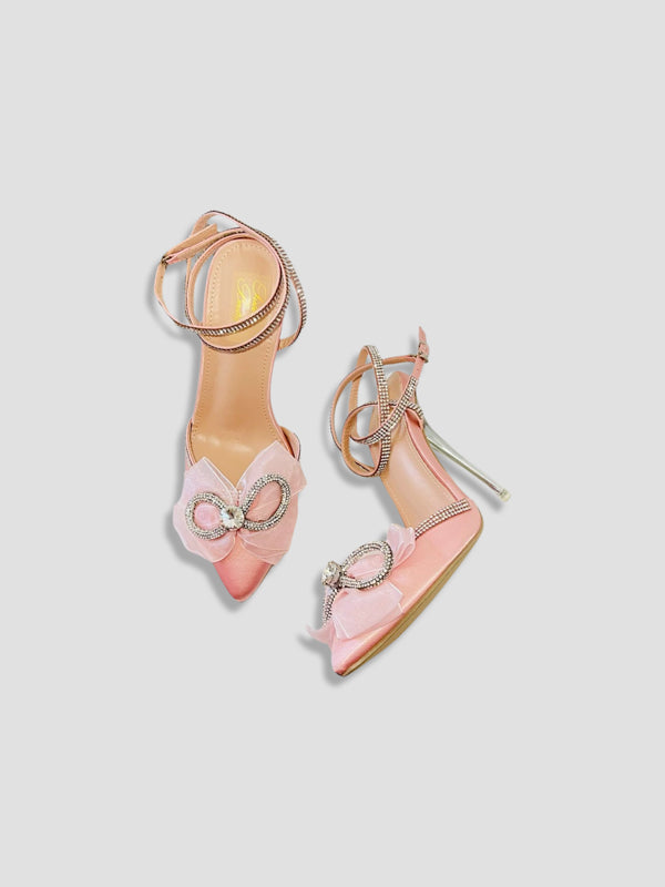 Blush Pink Heel with Rhinestone Bow-Perfect for Bridal or Party heels