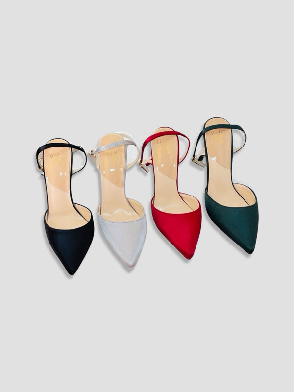 Velvet Pointed-Toe Stilettos with Double Straps