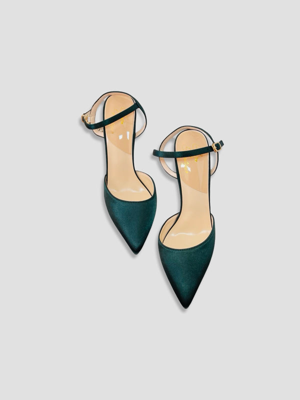 Velvet Pointed-Toe Stilettos with Double Straps