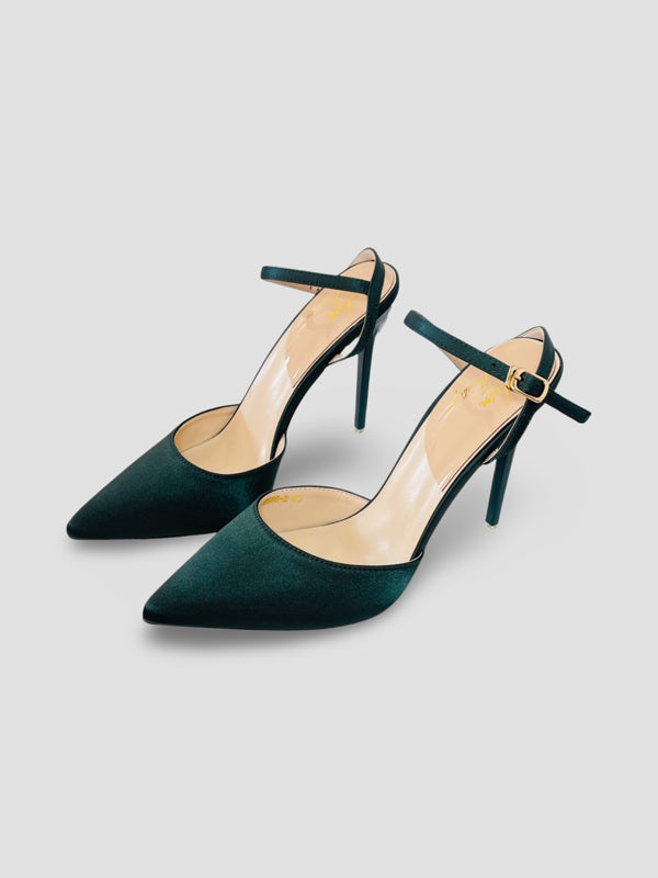 Velvet Pointed-Toe Stilettos with Double Straps