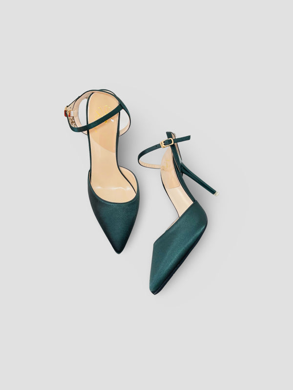 Velvet Pointed-Toe Stilettos with Double Straps