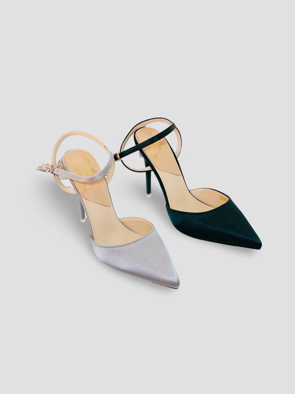 Velvet Pointed-Toe Stilettos with Double Straps