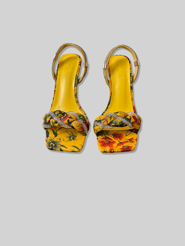 Floral Transparent Clear Block Heels Sandals