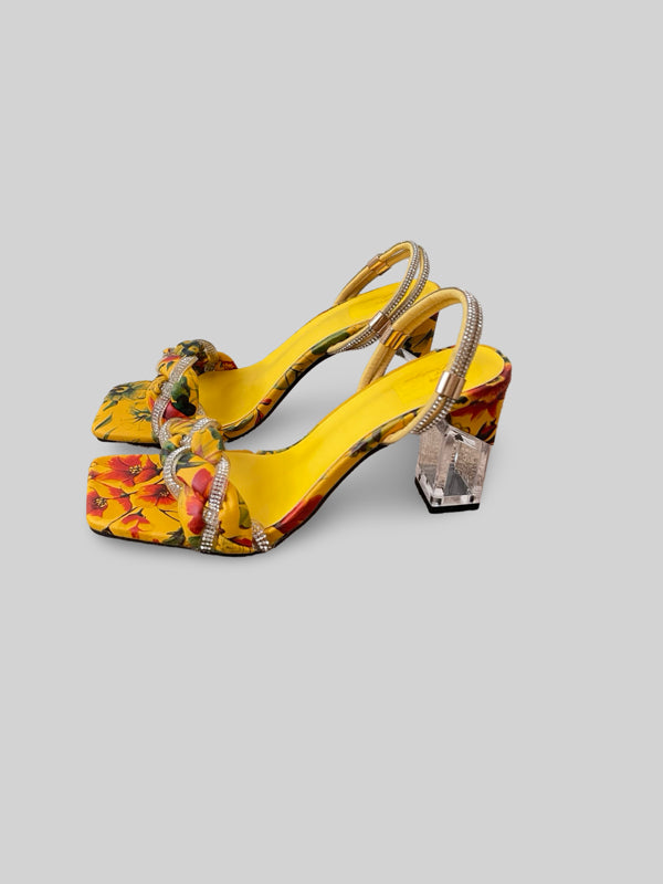 Floral Transparent Clear Block Heels Sandals