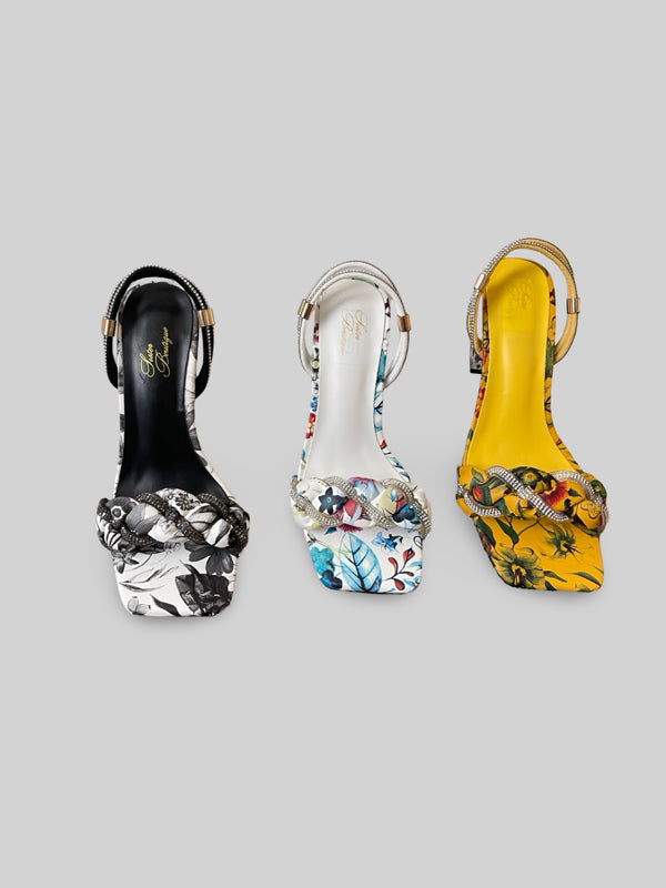 Floral Transparent Clear Block Heels Sandals