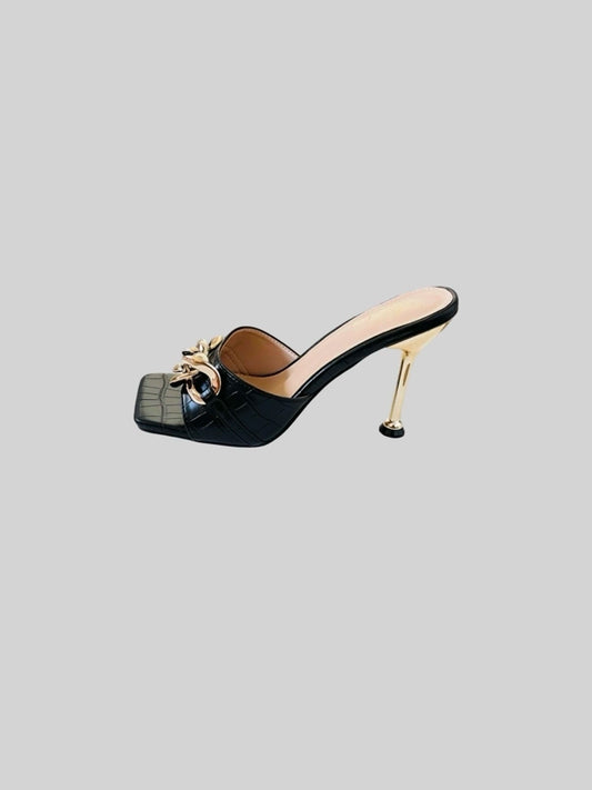 Square Open-Toe Croc Leather Sandale