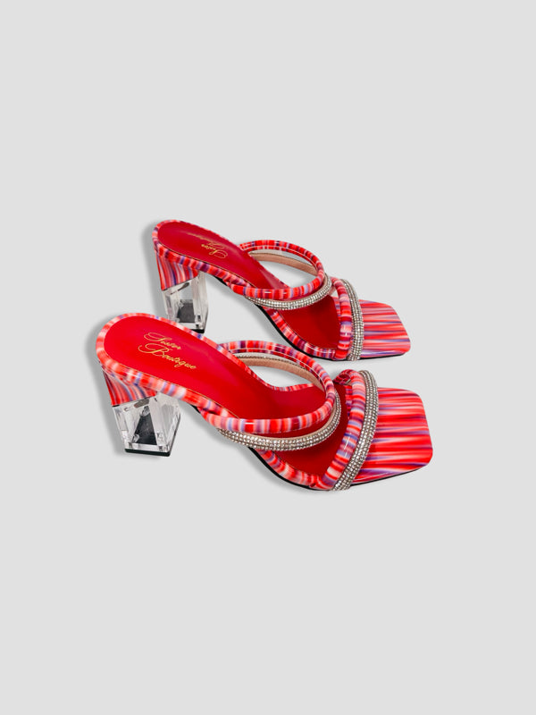 Rainbow Strappy Clear Block Heels With Crystal