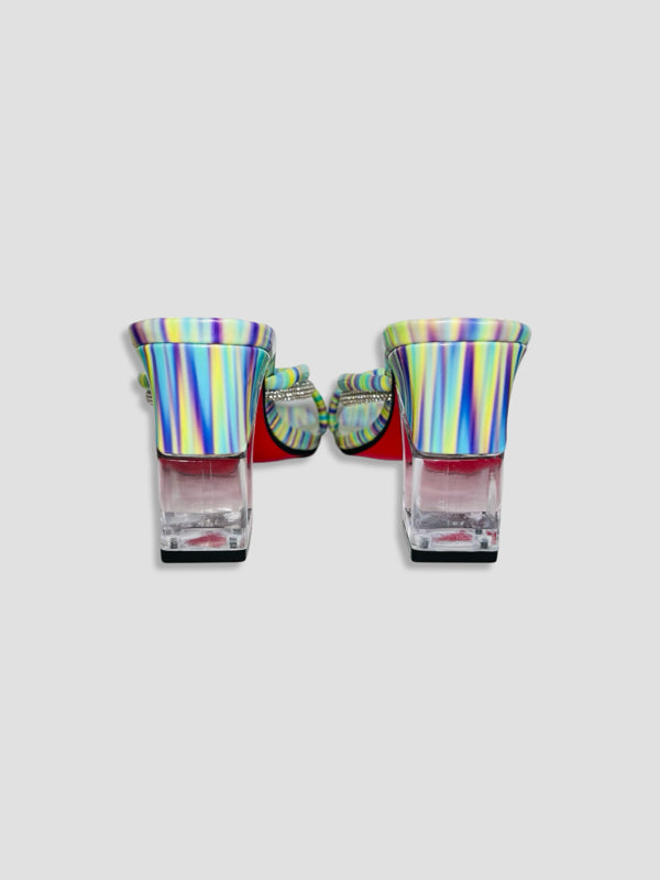 Rainbow Strappy Clear Block Heels With Crystal