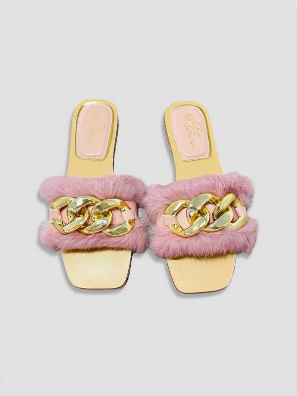 Fluffy Chain Decor Slippers