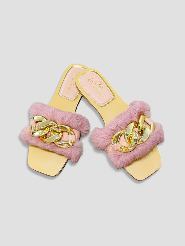 Fluffy Chain Decor Slippers