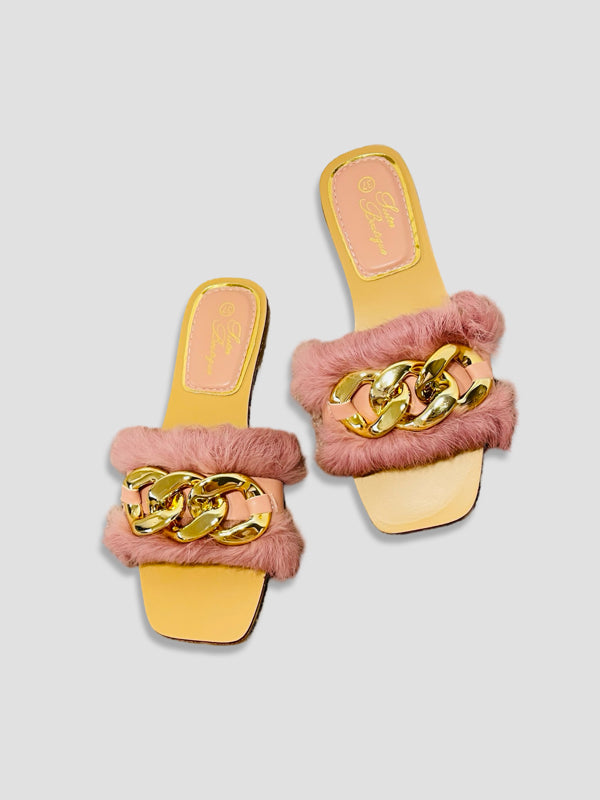 Fluffy Chain Decor Slippers